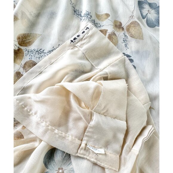 Vintage 1970s pleated curtains, large blue flowers, cream background, pair - Picture 9 of 10